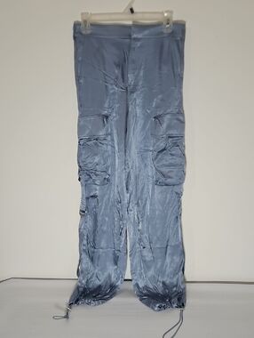 Zara Satin Blue Cargo Jogger Pants - High Rise Utility - Size XS